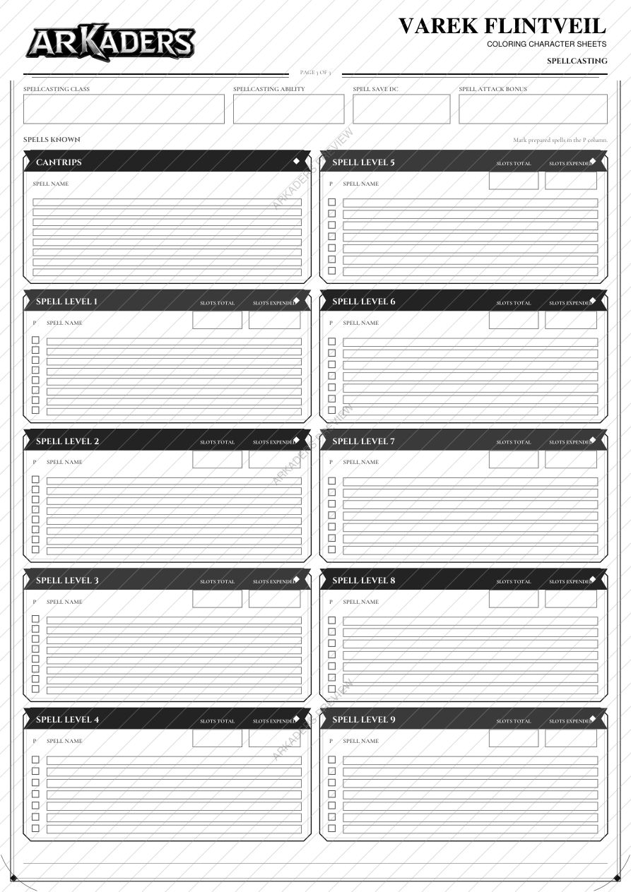 Varek Flintveil Coloring Character Sheet — protected preview page 5