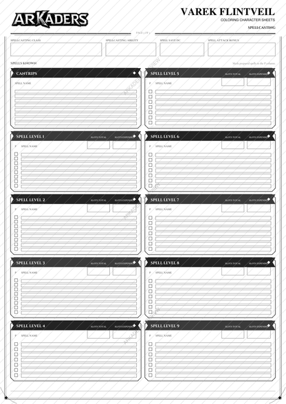 Varek Flintveil Coloring Character Sheet — protected preview page 5