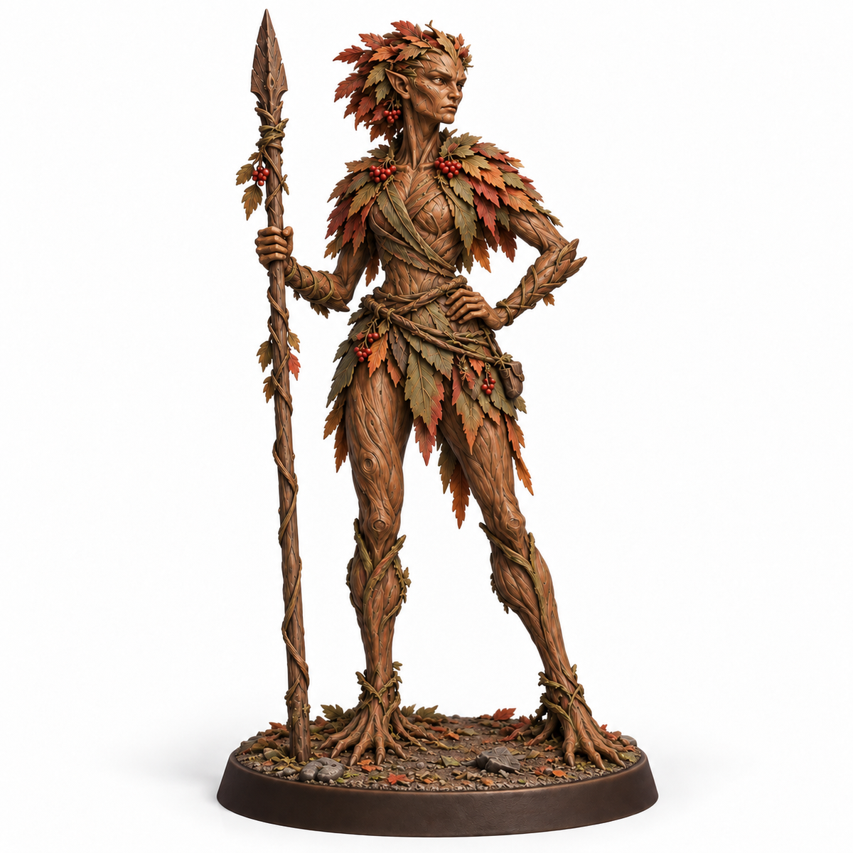 veyra Treebas druid miniature concept — painted front view