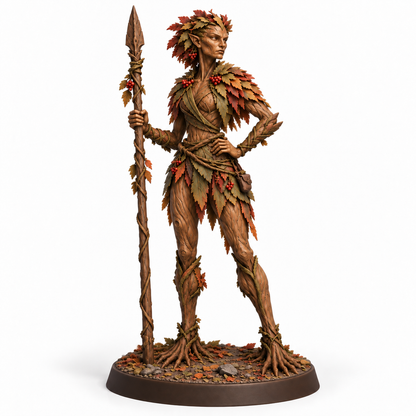 veyra Treebas druid — painted colour reference, three-quarter