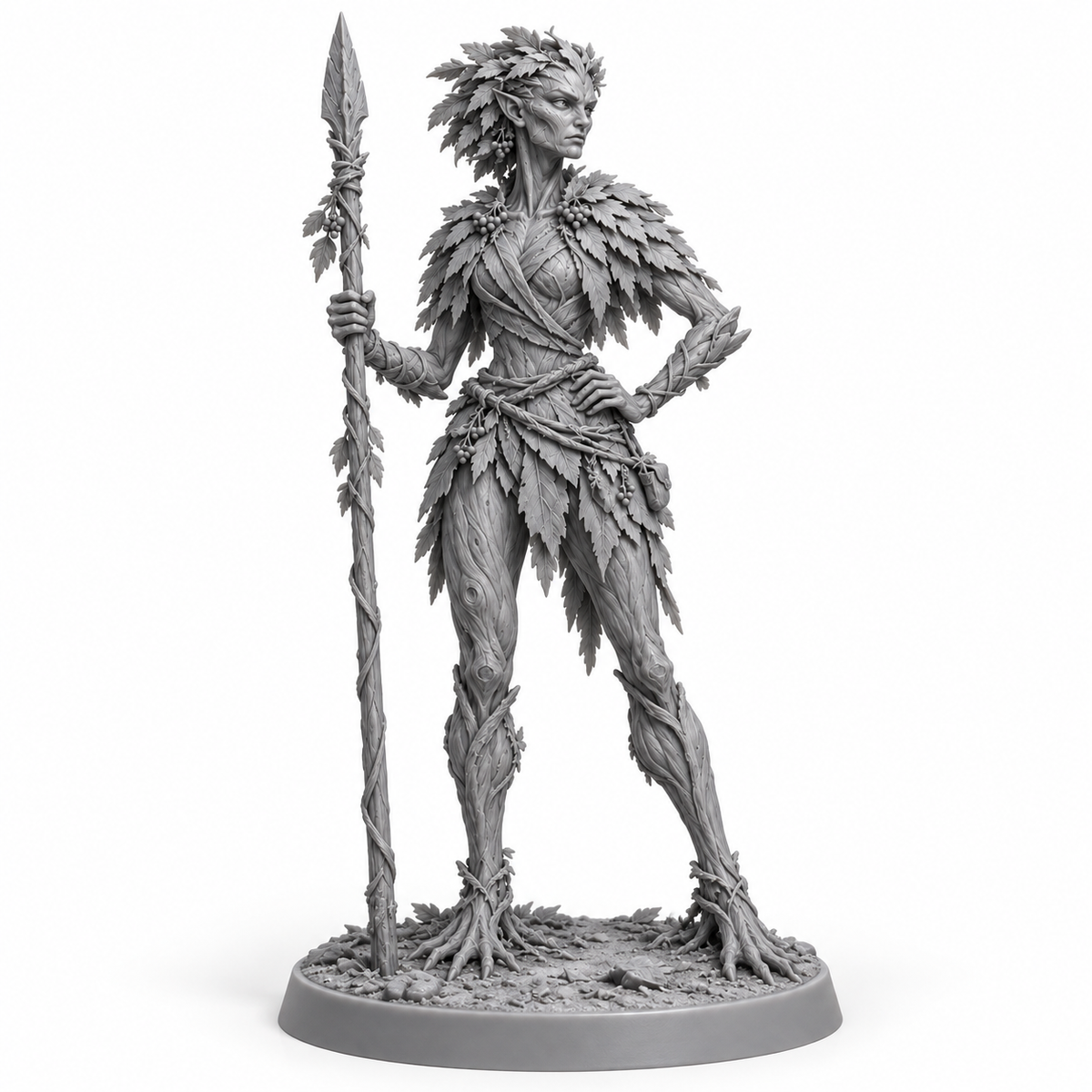 veyra Treebas druid miniature concept — resin front view