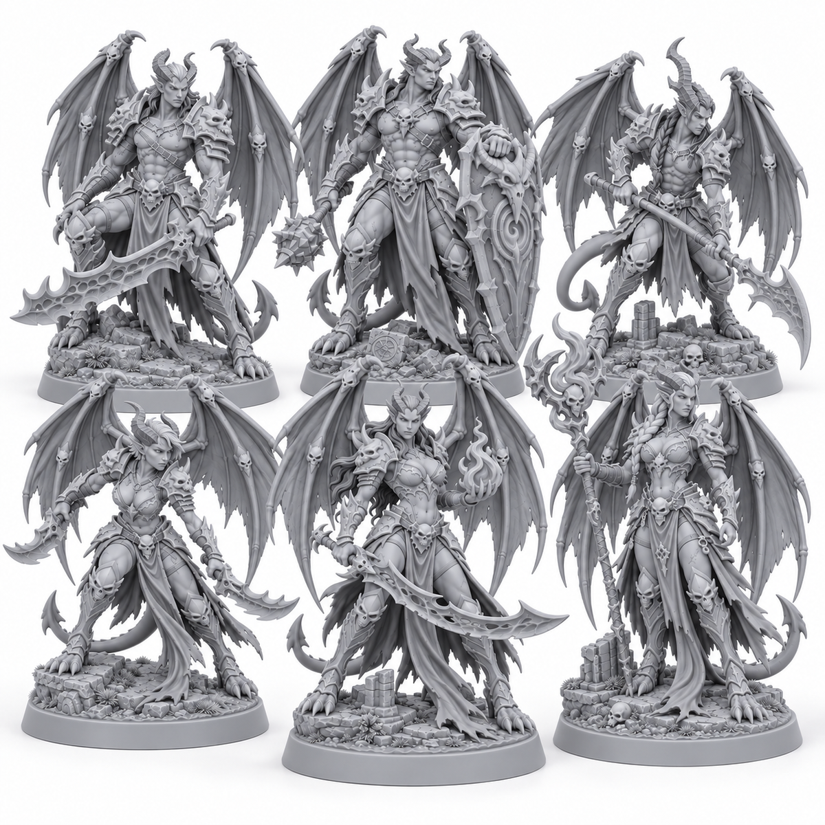 Vhalyra's Voidflame Company grey resin miniature squad