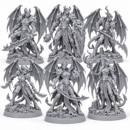 Vhalyra's Voidflame Company grey resin miniature squad