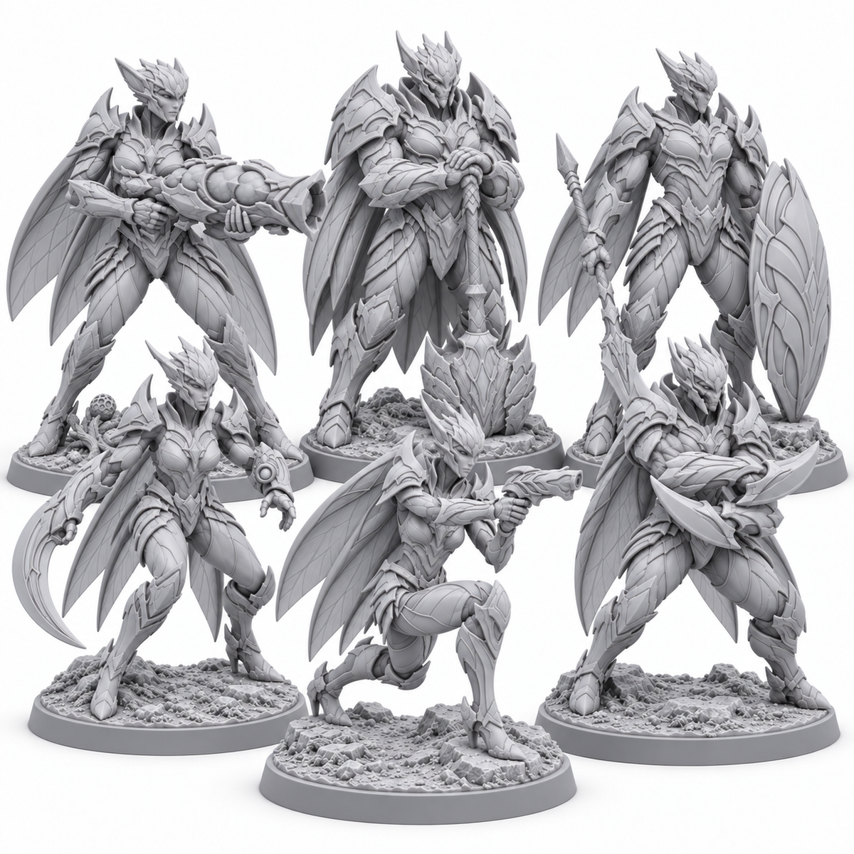 Viktravian's Insectoide Vanguard — six unpainted grey resin miniatures