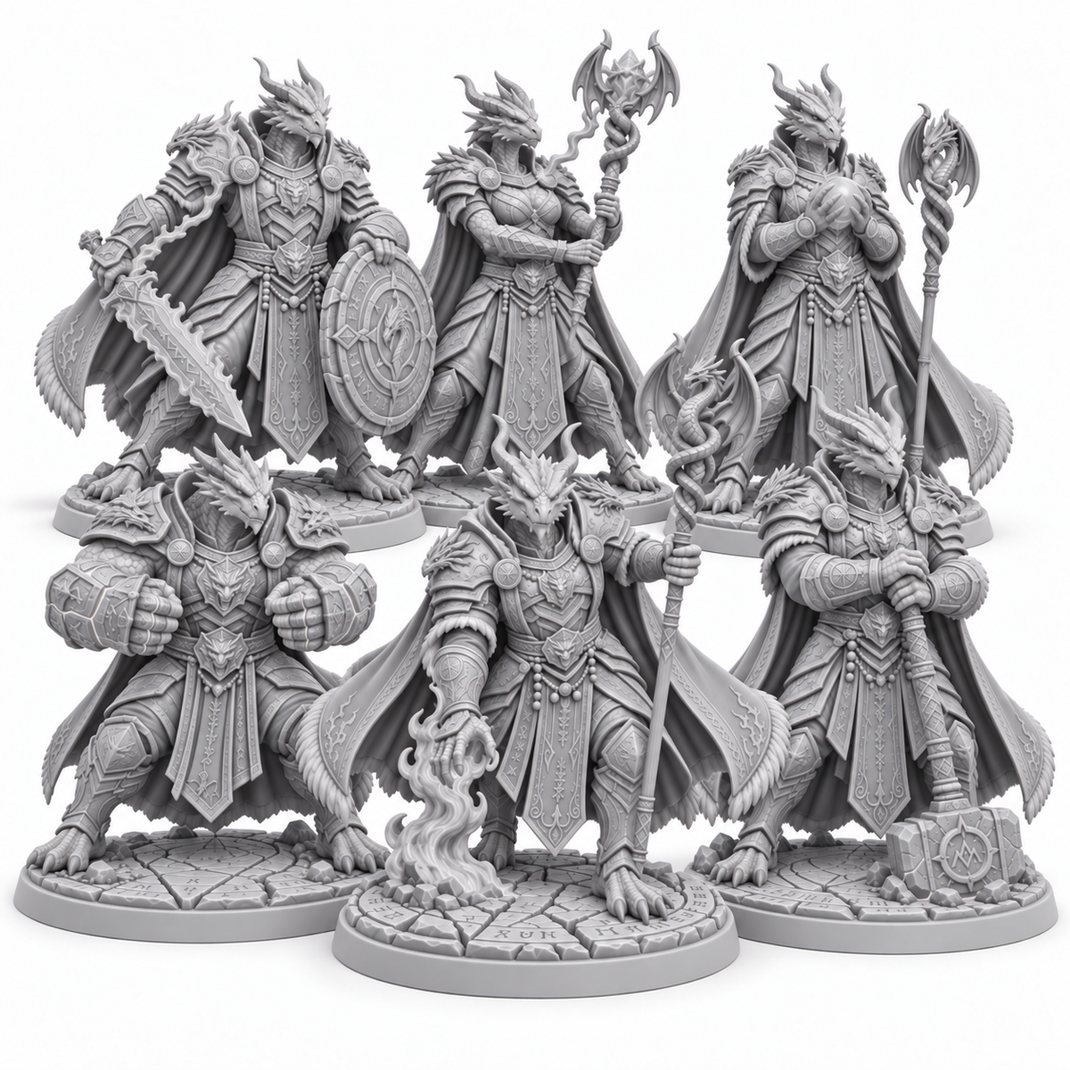 Zarek's Flamebound Circle — six unpainted grey resin miniatures